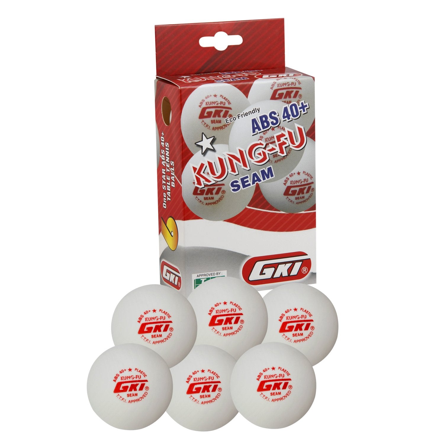 GKI Kung Fu(6 Balls) 1-Star Abs Plastic 40+ Seam Table Tennis Ball