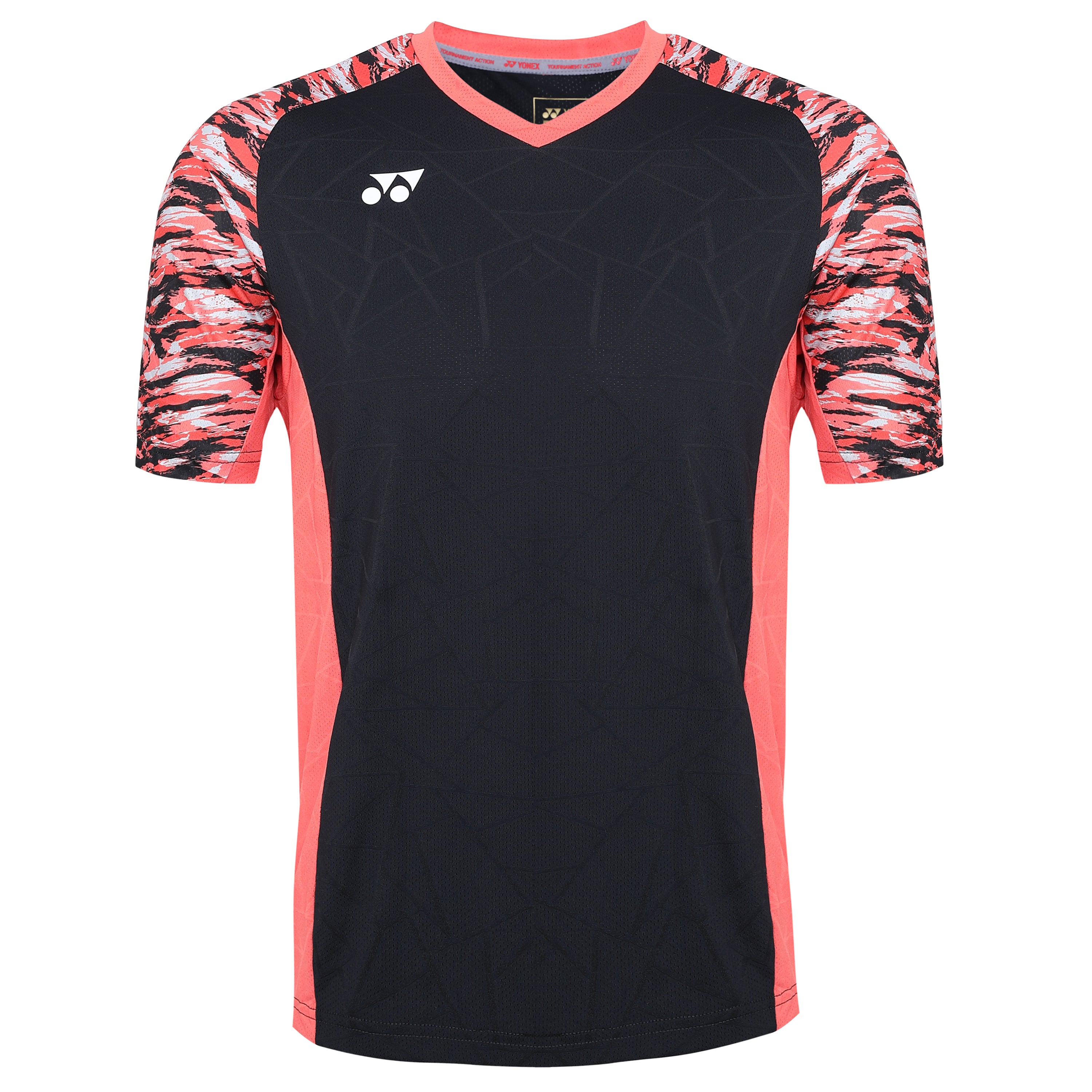 Yonex 2322 Mens Round Neck T-Shirt Apparel HOT CORAL JET BLACK