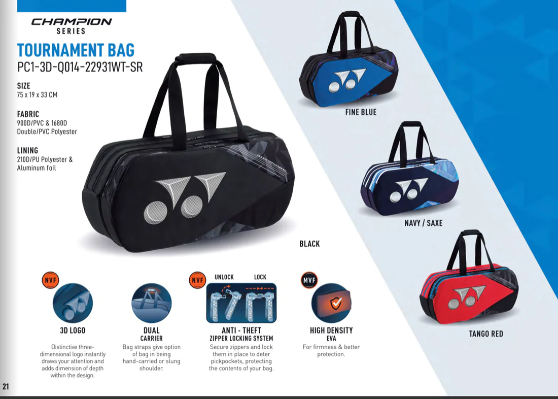 Yonex Bag 22931-WT (3D Logo) BT-6 Badminton Kitbag Black