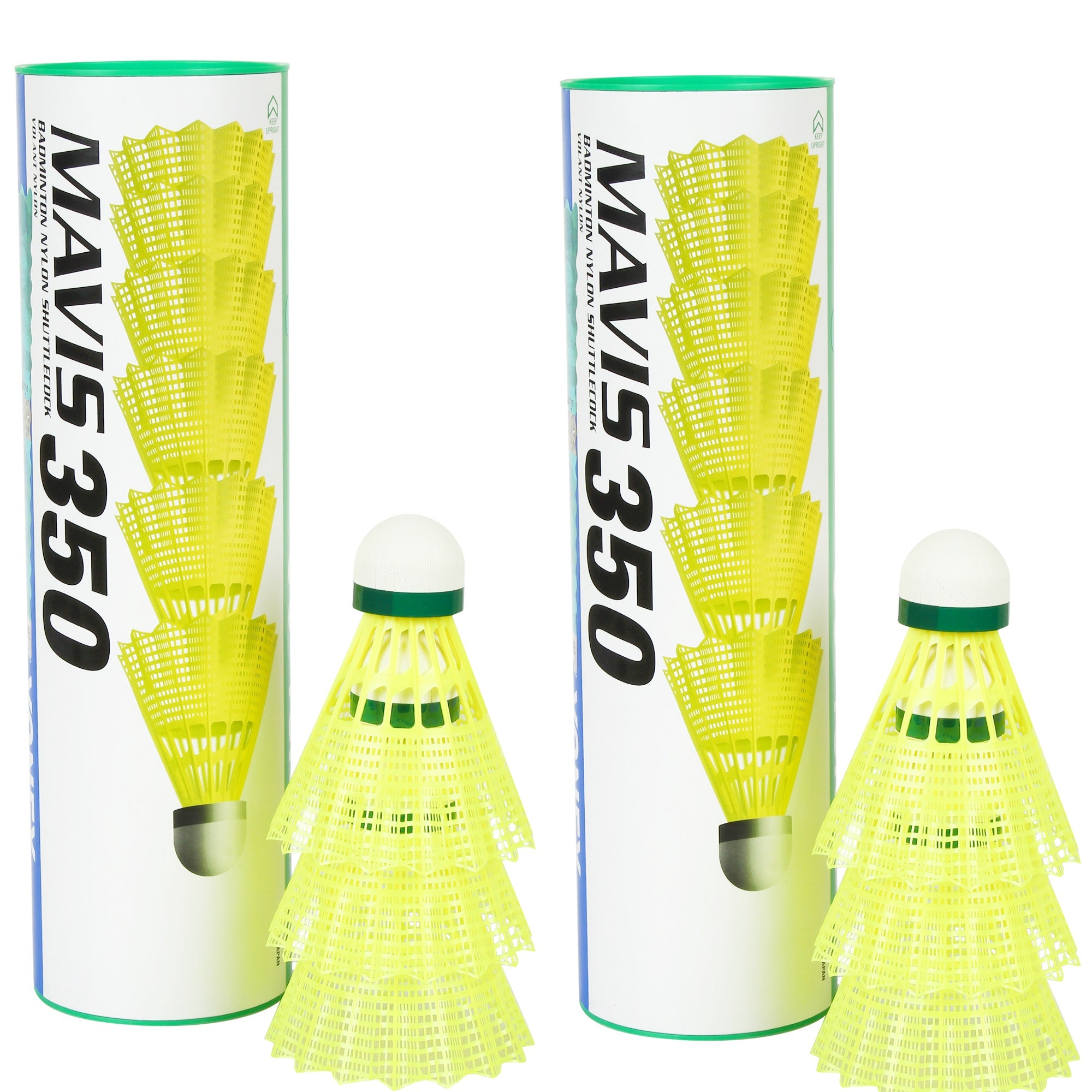 Yonex MAVIS 350(Pack of 2 Box) - Green Cap Nylon Badminton Shuttlecock - Yellow (Slow, 75)