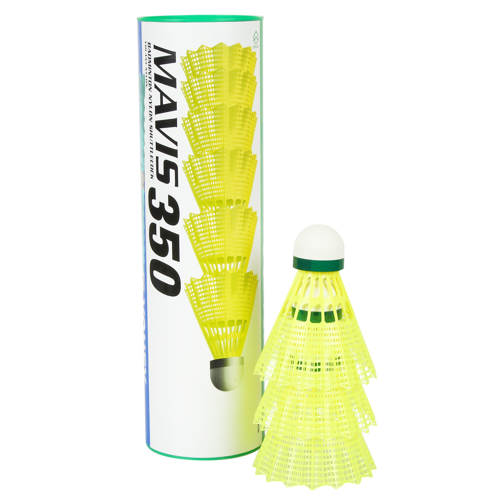 Yonex MAVIS 350 - Green Cap Nylon Badminton Shuttlecock - Yellow (Slow, 75)