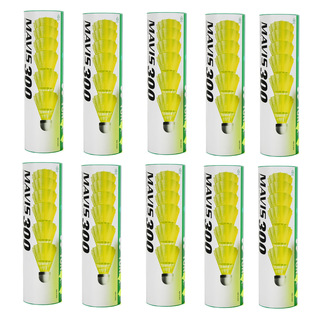 Yonex MAVIS 300 (Pack of 10 Box) - Green Cap Nylon Badminton Shuttlecock - Yellow  (Slow, 75)