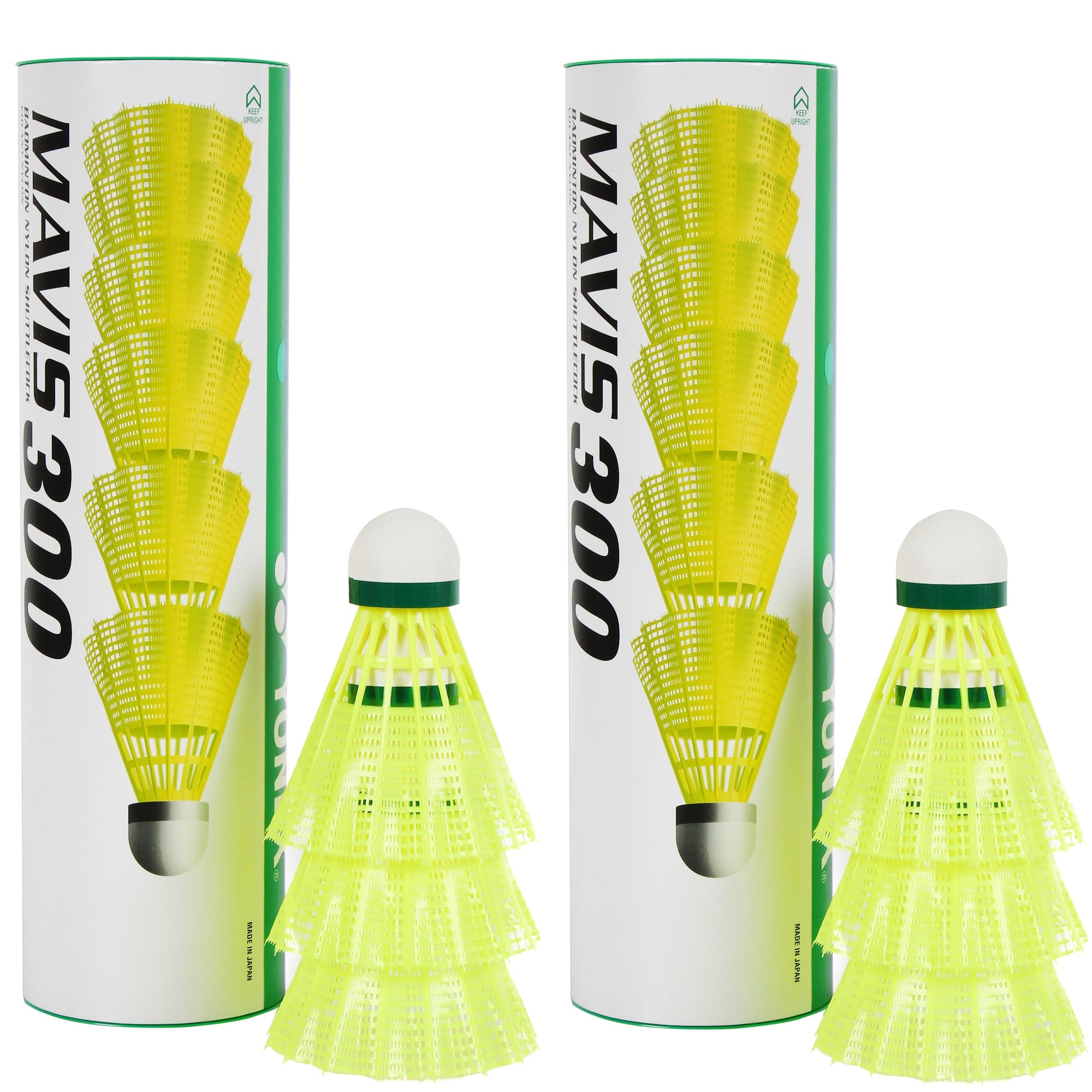 Yonex MAVIS 300 (Pack of 2 Box) - Green Cap Nylon Badminton Shuttlecock - Yellow (Slow, 75)