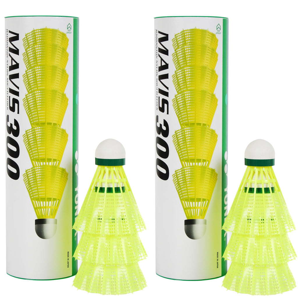 Yonex MAVIS 300 (Pack of 2 Box) - Green Cap Nylon Badminton Shuttlecock - Yellow  (Slow, 75)