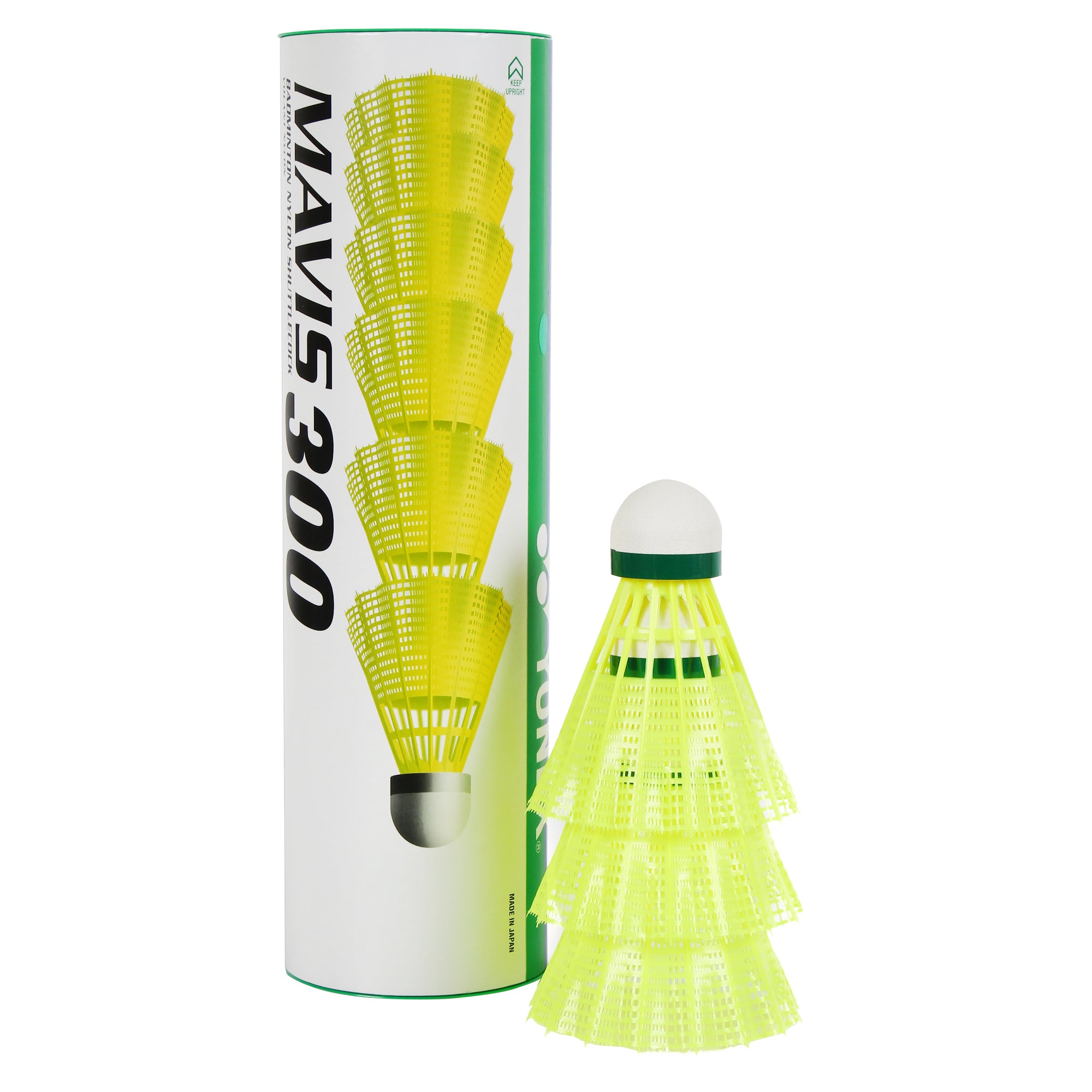 Yonex MAVIS 300 - Green Cap Nylon Badminton Shuttlecock - Yellow (Slow, 75)