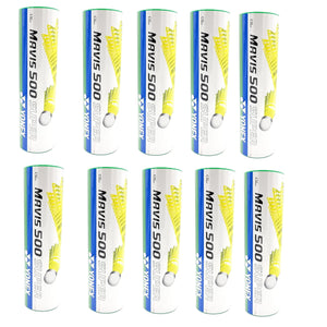 Yonex MAVIS 500 SUPER (Pack of 10 Box) - Green Cap Nylon Badminton Shuttlecock - Yellow (Slow, 75)