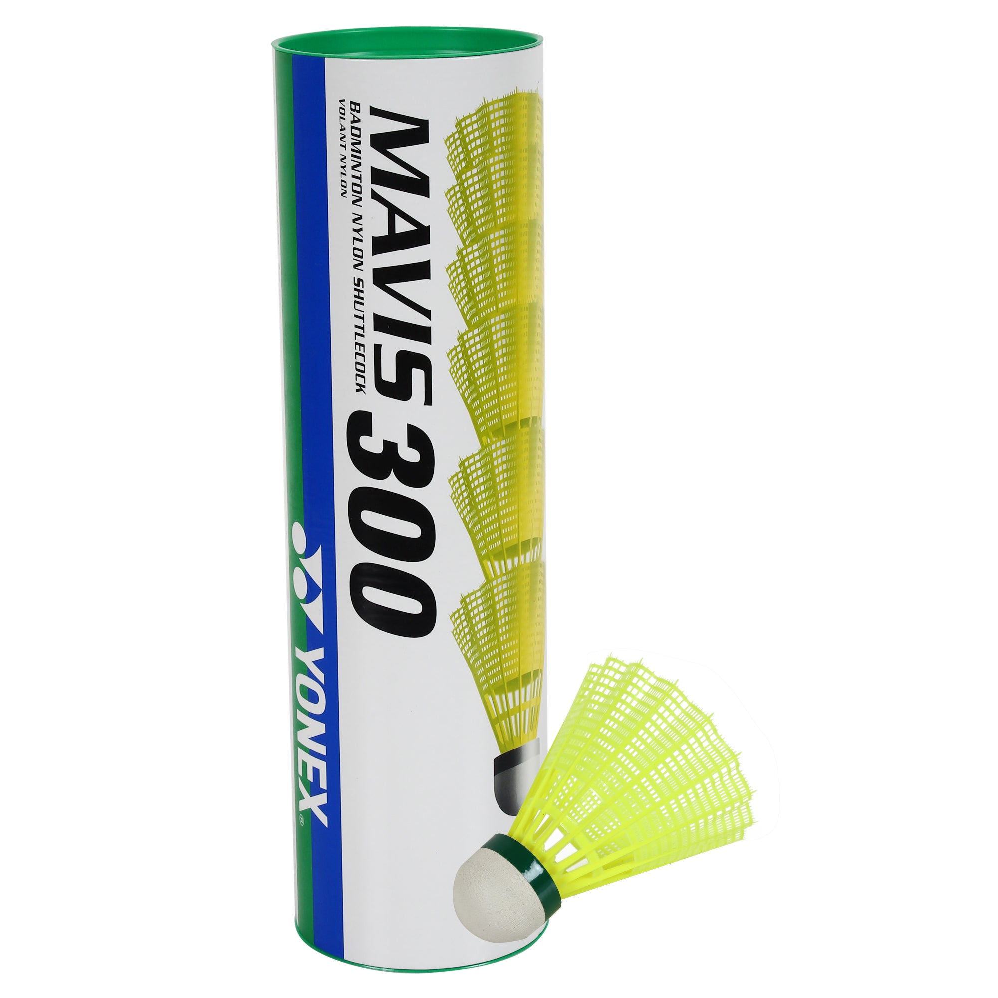Yonex MAVIS 300 - Green Cap Nylon Badminton Shuttlecock - Yellow  (Slow, 75)